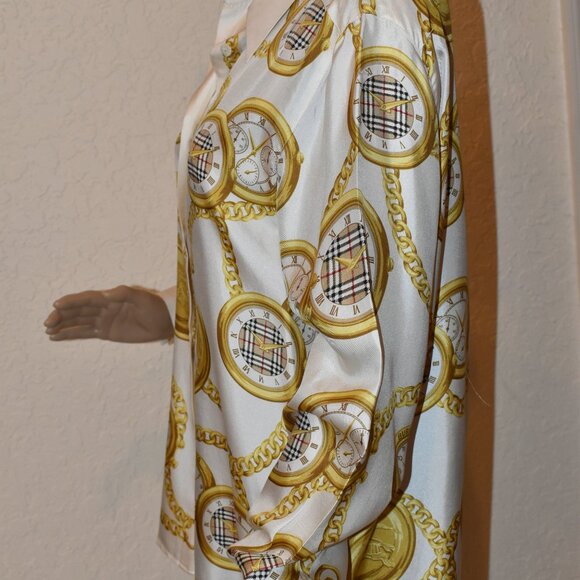 Vintage Long-sleeved, Burberrys Printed Silk Shirt US M- NWOT - Picture 9 of 12
